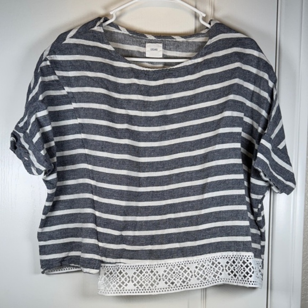 Leighee Blue White Lace Oversized Blouse EUC #5944